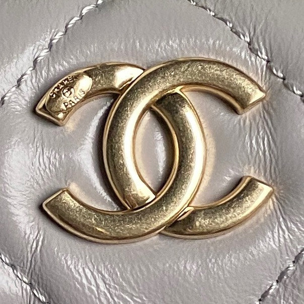 CHANEL BOWLING BAG 29 IN GREY CALFSKIN GOLD HARDWARE